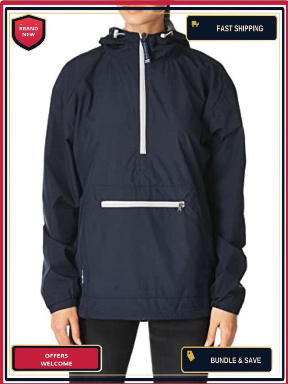Women's Water Resistant Anorak Jacket with Zipper Pockets - Lightweight
